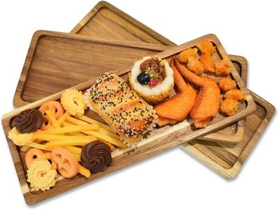 Rectangular Acacia Wood Trays 14 x 5.5 inch Perfect for Charcuterie, Set of 3 