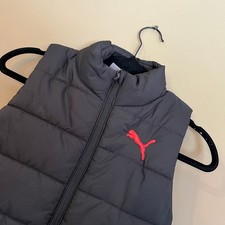 Puma Kids Puffer Vest Black Red Embroidered Logo Zip Up Quilted Size S 7-8