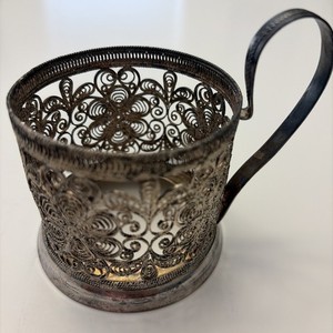 Vintage Russian Soviet Podstakannik Scan Filigree Tea Glass Holder Milkhior USSR