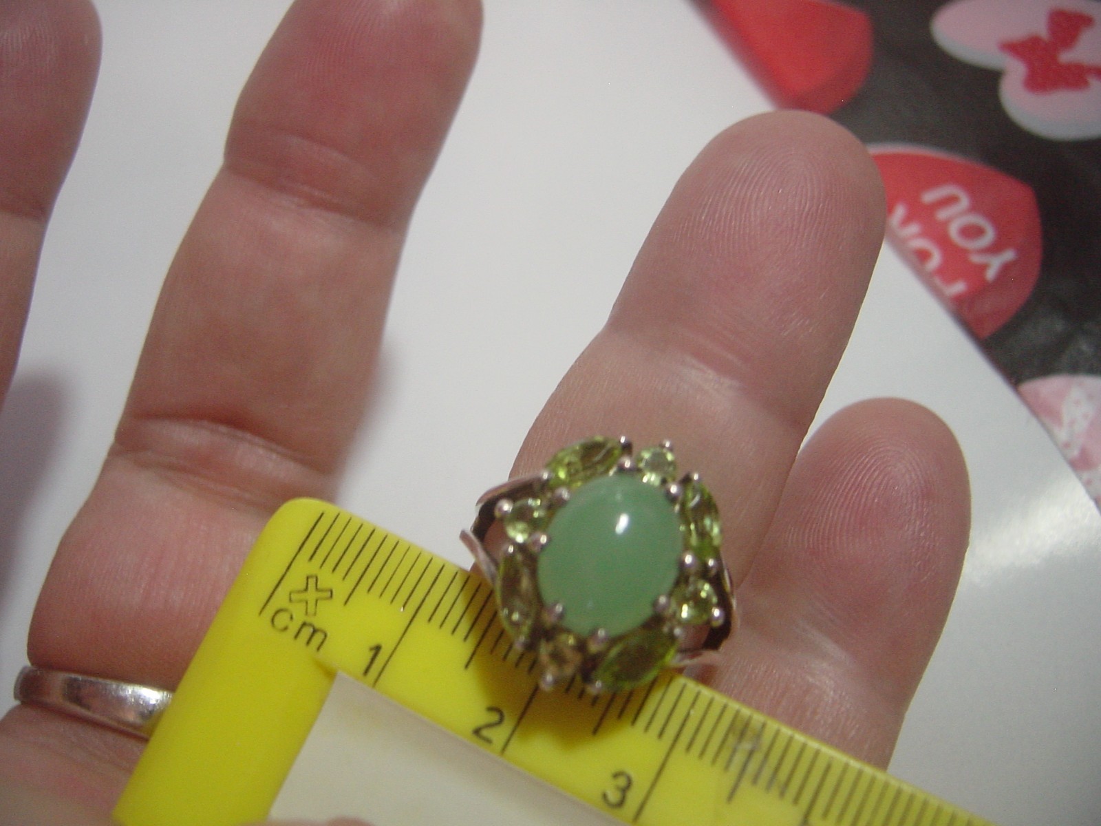 wonderful Solid Silver Ring-superb green jade & h… - image 8