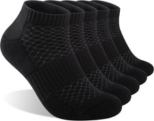 Mens 100 Cotton Cushioned Ankle Socks, Moisture Wicking Breathable Socks 5 Pack