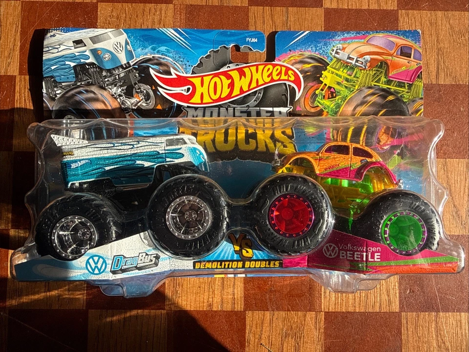 Hot Wheels Monster Trucks Drag Bus & Volkswagen Beetle Demolition Doubles Used - Image 2 of 4