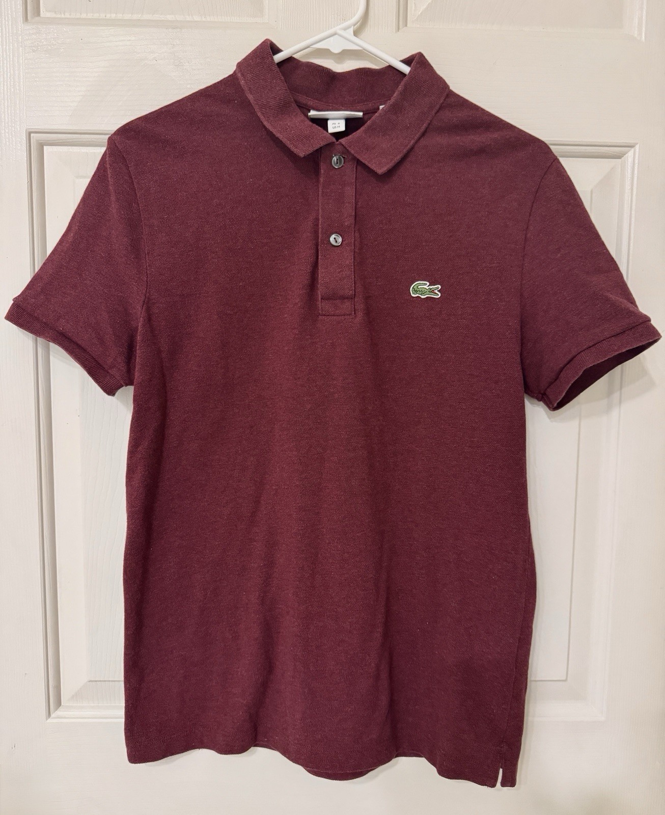 Lacoste Men's Short Sleeve Burgundy Red Cotton Polo Shirt Slim Fit Size M/EUR 4