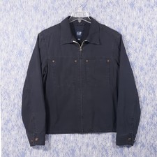 GAP Jacket Utility Cotton Canvas Full Zip Collared Blue Chore Coat Size Large