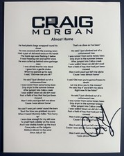CRAIG MORGAN SIGNED LYRIC SHEET ALMOST HOME AUTOGRAPH COUNTRY COA