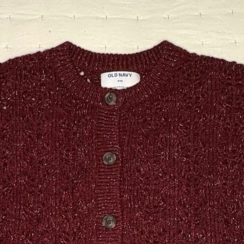 Cárdigan Suéter Pointelle Grueso Azul Marino Antiguo Niñas M (8) | Borgoña | Cottagecore  Foto 2 de 4