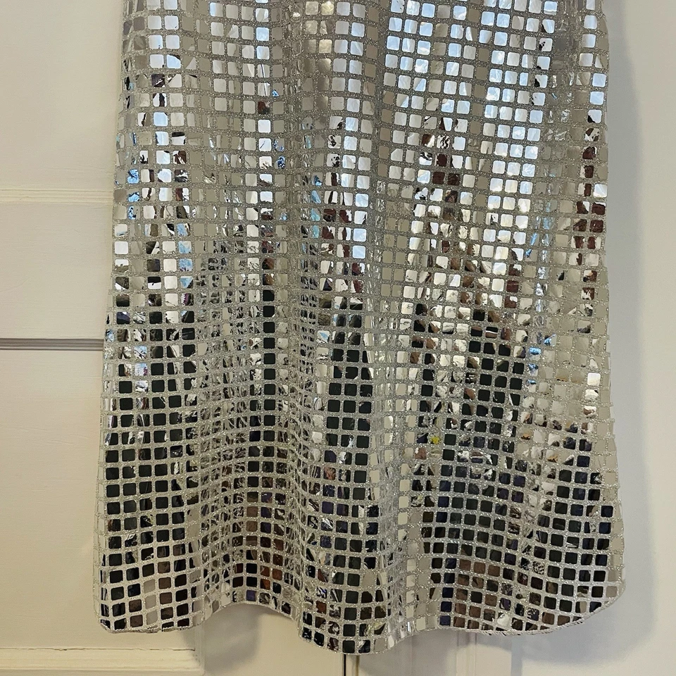 Camiseta sin mangas O’Linda de colección para mujer talla L discoteca espejo lentejuelas cuadradas plateadas Foto 4 de 4