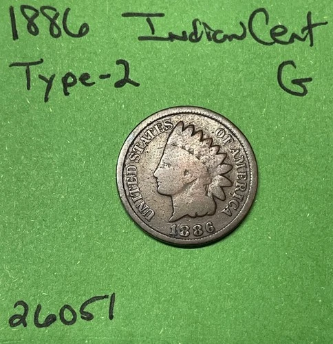 1886 Indian Head Cent / Penny 1c Good Type 2 T2