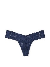 Victoria's Secret Lacie Lacie Lace-Up Thong Panty Blue NWT