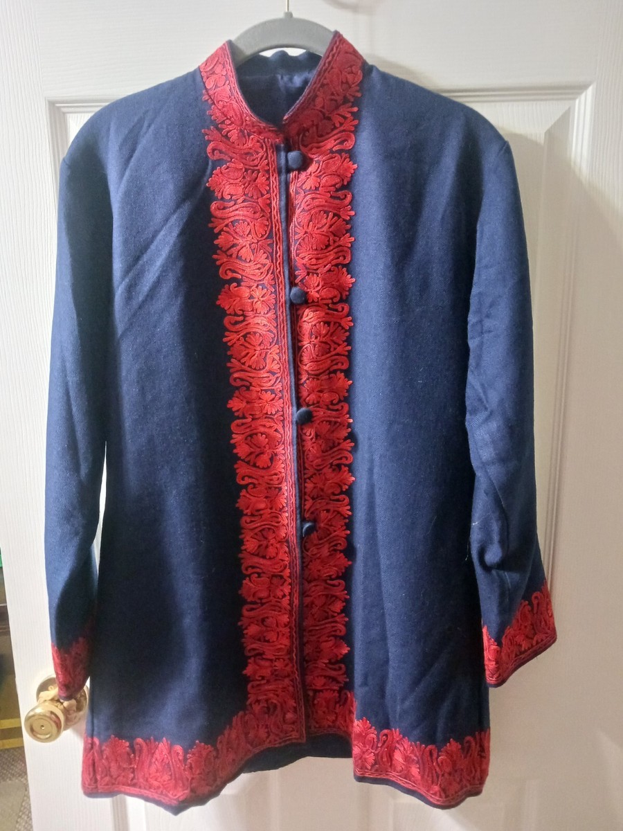 Ladies "Sherwani" style Top/Jacket Navy Wool size about a medium | eBay