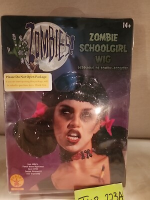 Zombie Schoolgirl Wig Pigtails Fancy Dress Up Halloween Adult Costume Accessory