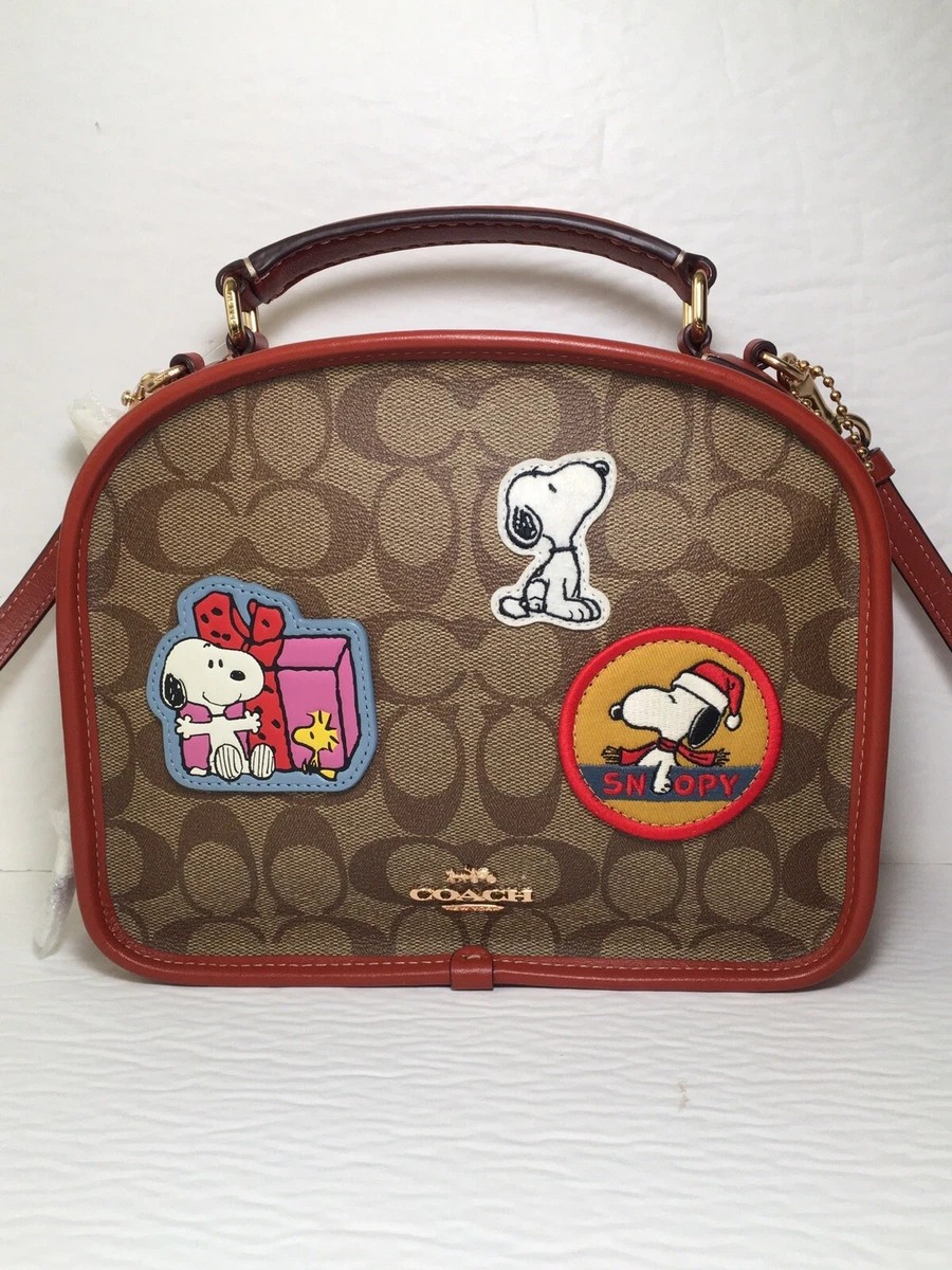 NWT CE847 Coach X Peanuts Lunch Pail in Signature Canvas with Patches