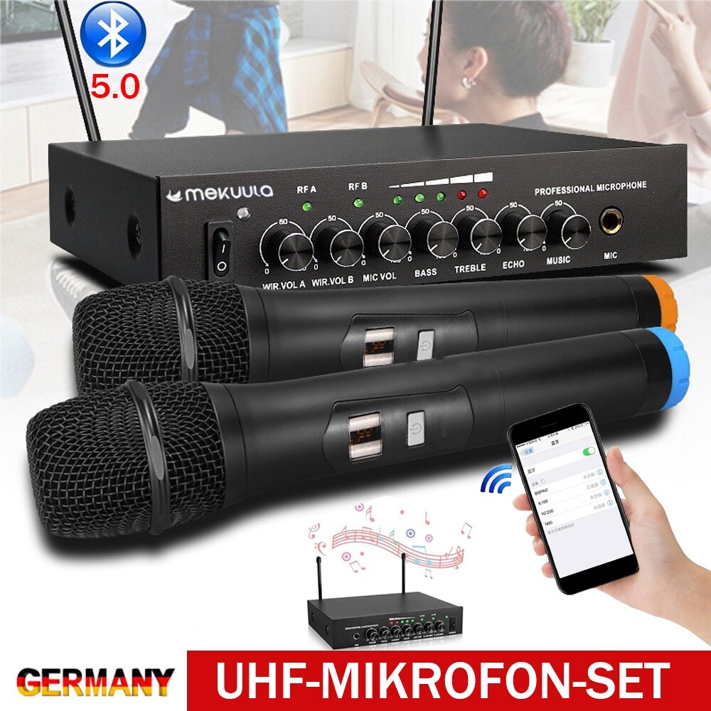 Funkmikrofon Wireless Microphone Mikrofon Set 2 Kanal UHF Hand Mikrofon DHL