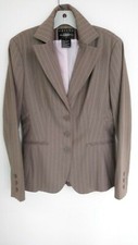B. MOSS FULLY LINED BROWN/PINK PIN STRIPE BUTTON DOWN BLAZER WITH POCKETS SZ 6