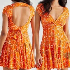FREE PEOPLE IT TAKES TWO WRAP ORANGE DRESS IN PEACH COMBO SIZE SMALL BRAND NEW