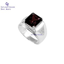 Natural Smoky Quartz CZ Gemstones with 925 sterling silver Ring For Men's 789