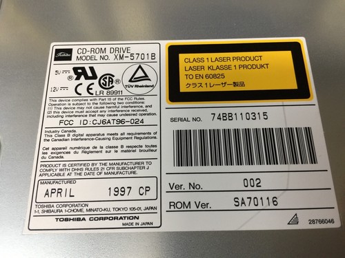 Toshiba XM-5701B, CDROM 12x SCSI 50 broches. Lunette noire, ROM : SA70116, Test-PASS - Photo 8/11