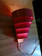 ~Vintage Red Venetian Blind Tiered Sconce Wall Lamp Light Mid-Century Metal~