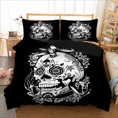 Gothic Skull Duvet Cover Pillowcase King Double Single Bedding Set Halloween 3pc 