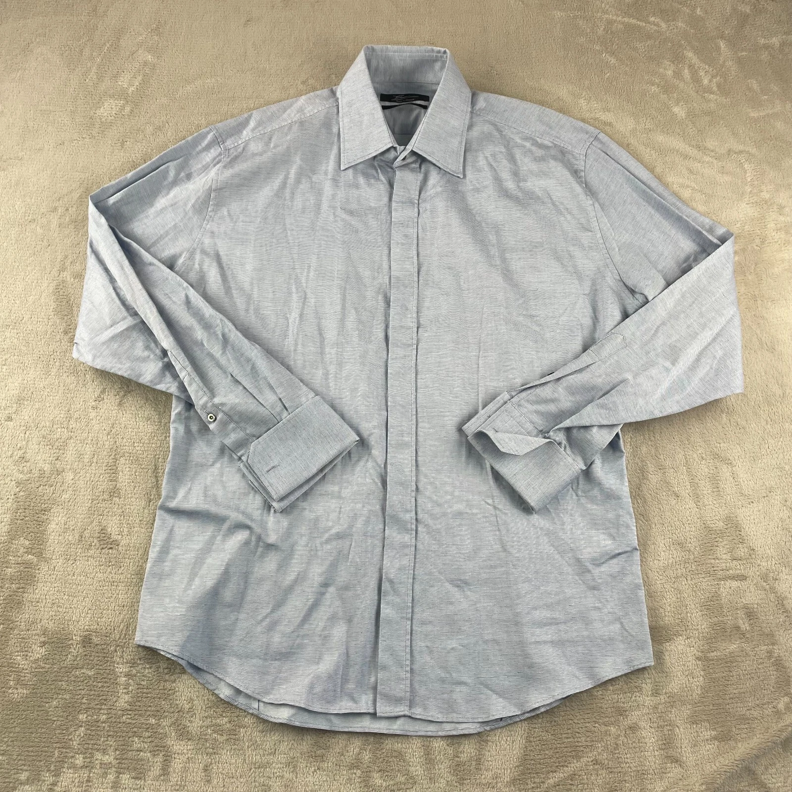 Gucci Robe Chemise Homme 17 Boutons Cachés Bleu Manchettes Français Sur Mesure Fabriqué Italie
