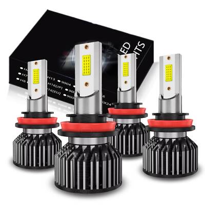 4x H11 H9 Combo LED Headlight Bulbs Kit High/Low Beam 10000K Super Bright White