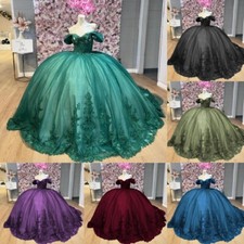 3D Flowers Sparkly Quinceanera Dresses Princess Sweet 15 Off Shoulder Ball Gowns