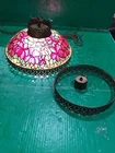 VTG Stained Glass Hanging Purple Flower Lamp Chandelier Tiffany Style Plug-In
