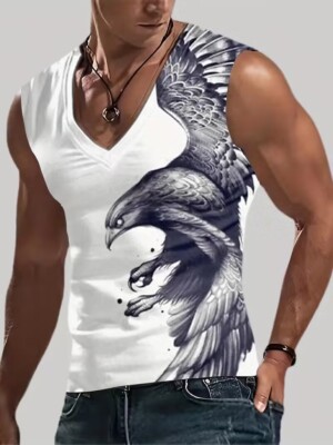 Tank Top Men Off White Vest Black Eagle Muscle Sleeveless T Shirts Graphic Print