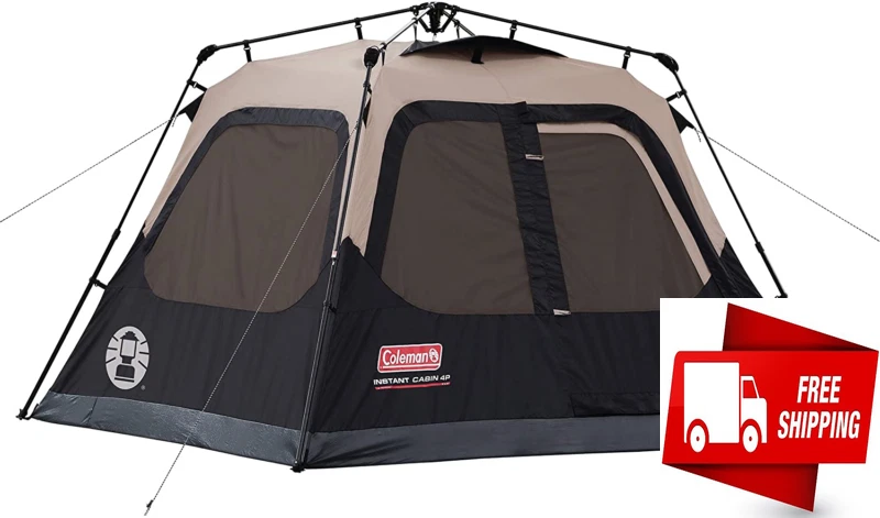 Cabin Tent Instant Setup Brown Black 4 Person Steel Weatherproof Portable NEW