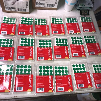 18,144 GREEN UNIVERSAL 3/4'' ROUND COLOR CODING LABELS STICKER DOTS  Case Of 18