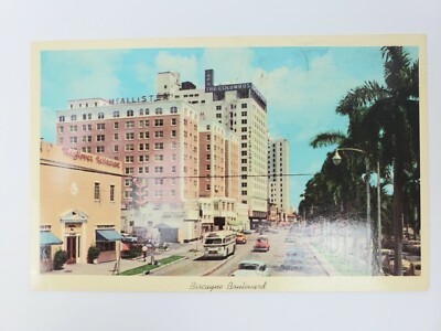 Miami Florida Biscayne Blvd North Street View Of Hotels Posted 1963 Postcard