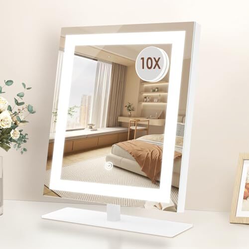 12-Inch LED Lighted Makeup Mirror with 3 Color Modes - White Vanity Mirror
