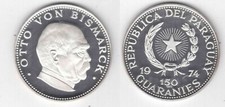 PARAGUAY RARE 150 GUARANIES SILVER PROOF COIN 1974 YEAR KM#109 OTTO VON BISMARCK