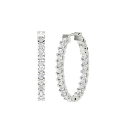 Echte Diamant ovale Form Creolen Ohrringe I1 G 1,35 Kt 14K Weißgold 0,94 Zoll