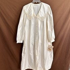 Vintage Victorian Komar Soft Ivory Simple Lace House Dress Gown Nightgown LARGE