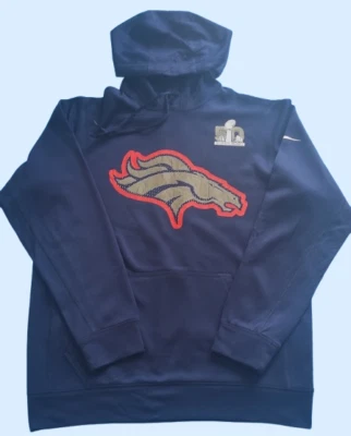 Nike Sweat À Capuche Vintage Denver Broncos Super Bowl 50 Taille M Bleu Rare NFL - Photo 1/4