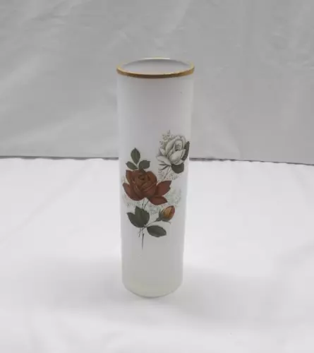 Elegant Enesco Frosted "Blooming Roses" Cylinder Bud Flower Vase 8 Inches Tall