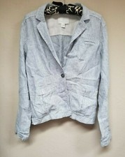 Caslon Womens Linen Pinstripe Single Button Blazer Jacket Size Small Blue Casual