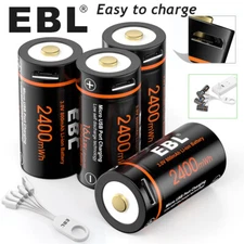 4x 16340 CR123 3V USB Lithium Li-ion Batteries CR123A, 123, RCR123 K123 w/Cable