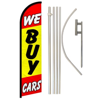 We Buy Cars Windless Banner Swooper Advertising Flag Pole Kit Car Dealership
