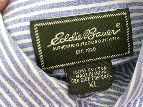 Eddie Bauer Dress Shirt Mens XL White Blue Striped Long Sleeve Pocket - Picture 7 of 12