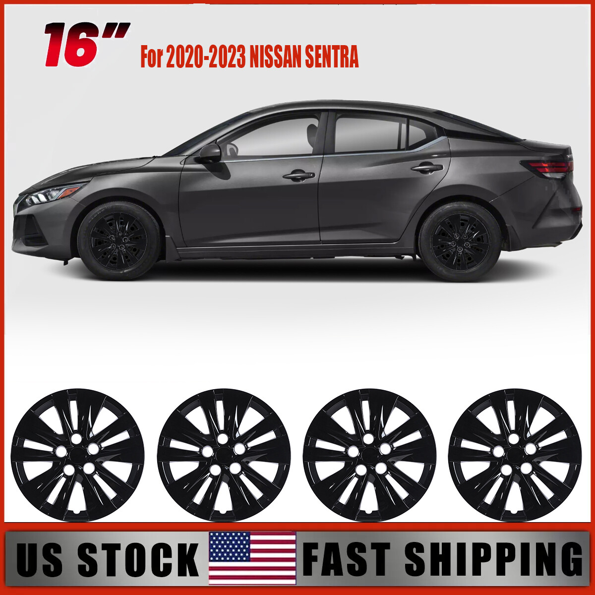 2020-2025 Nissan Sentra 16-Inch 4-Piece Snap-On Wheel Covers Full Rim Hubcaps