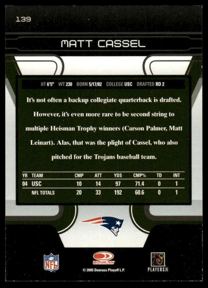 2005 Donruss Zenith #139 Matt Cassel Artist's Proofs - Image 2 of 2