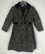 Rothschild Girl Coat 6 Tweed Wool Button Down Brown Black Pockets