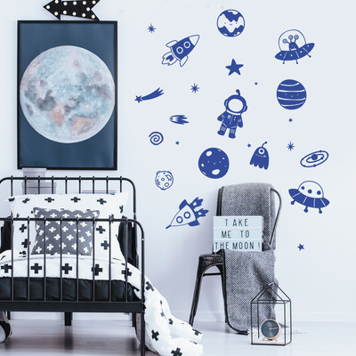 Weltraum Wandsticker Set: Rakete & Planet Aufkleber für Kinderzimmer & Kindergärten