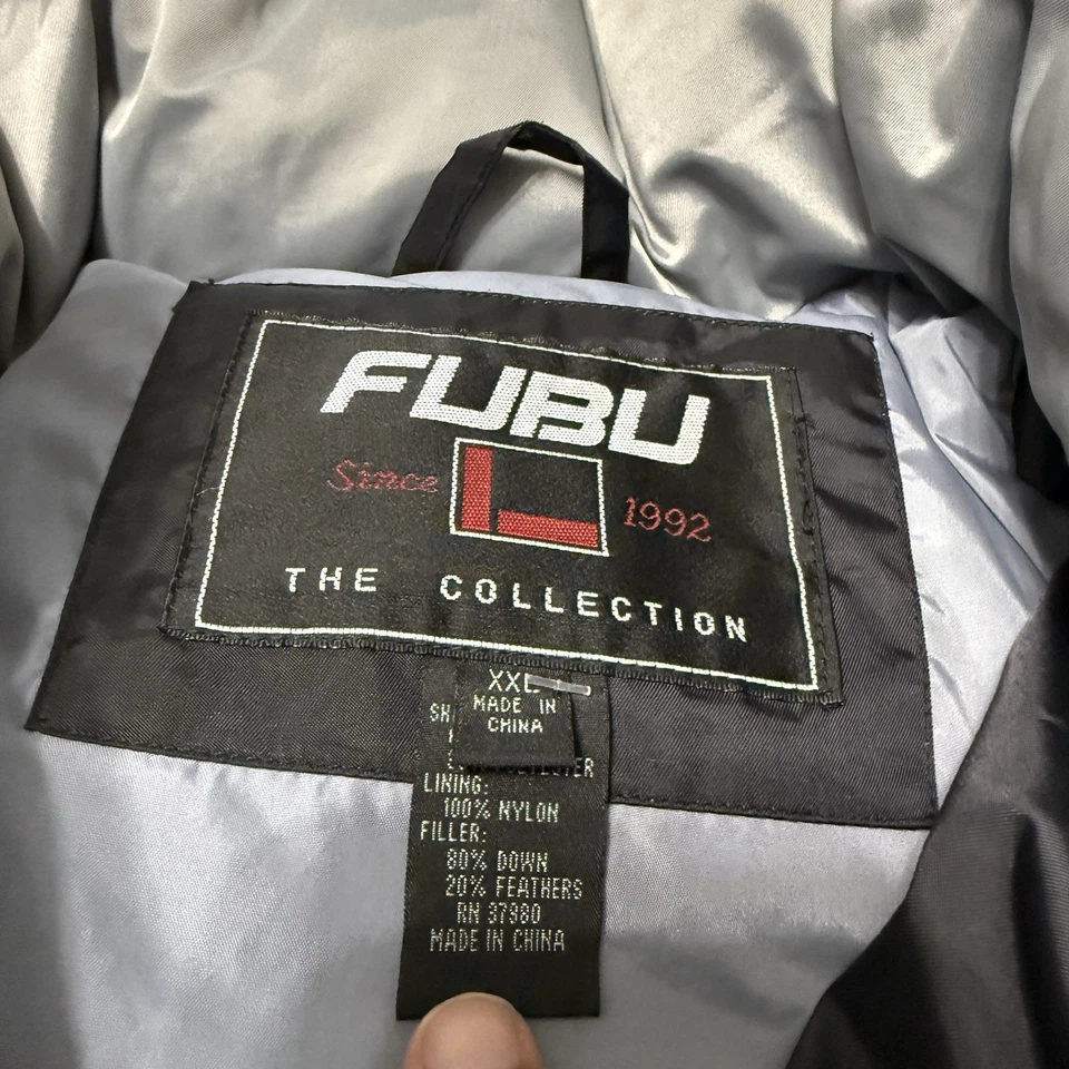 Vintage FUBU Collection Down Feather Puffer Jacket Men's 2XL Gray Blue Y2K - Image 4 of 4