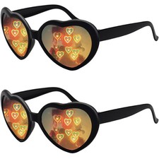 2 Pack Heart Shaped Sunglasses, Heart Effect Sunglasses for Rave Party, Valen...