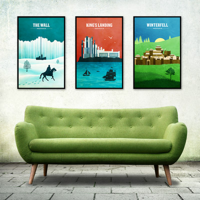 GOT Travel Minimalist Art Poster Set, The Wall, King's Landing, Winterfell