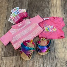 Build-A-Bear Birthday Outfit Set Pink Sequin Sweater Shirt Headband Sandals