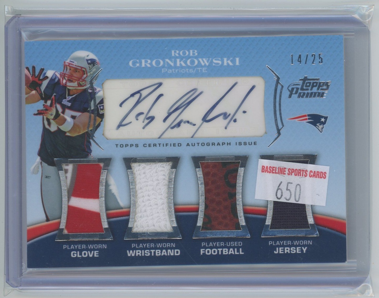 2010 Topps Prime #PL3-RG Rob Gronkowski Patch Autograph Level 3 #/25